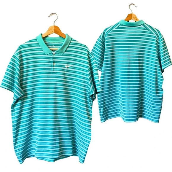 Nike Men's Size XL Short Sleeve Dri-FIT Victory Striped Golf Polo Shirt Aqua - Picture 1 of 16